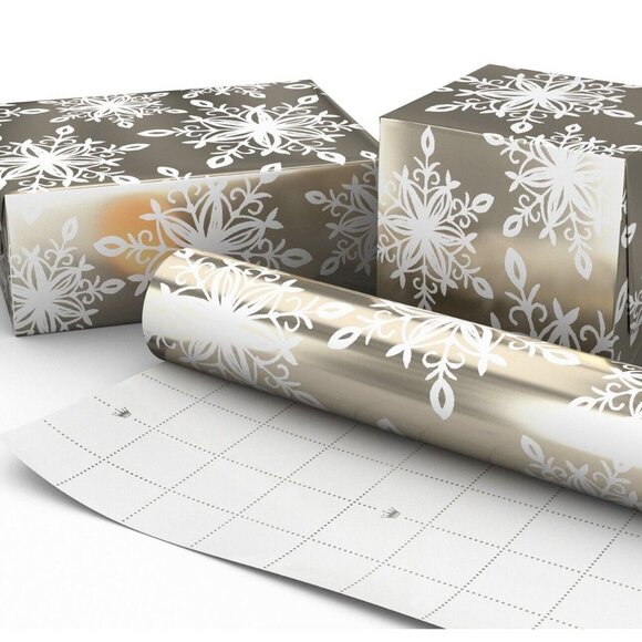 Hallmark Wrapping Paper Christmas Snowflakes on Pewter Metallic 22.5 sq ft Gift - Picture 3 of 6